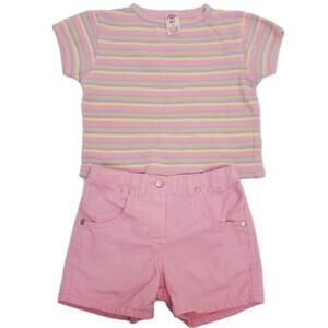 Y2k Vintage Copper Key 2T 3T Toddler Girls Striped Top Pink Shorts Set DEFECTS